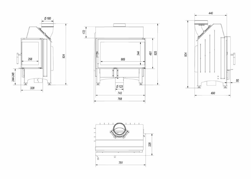 Каминная топка Kratki Zibi 12 P/BS