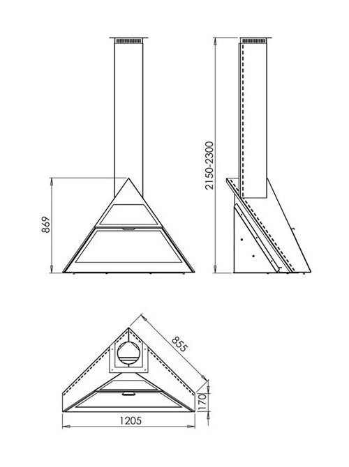 Камин Traforart Admeto, угловой, подвесной, черный