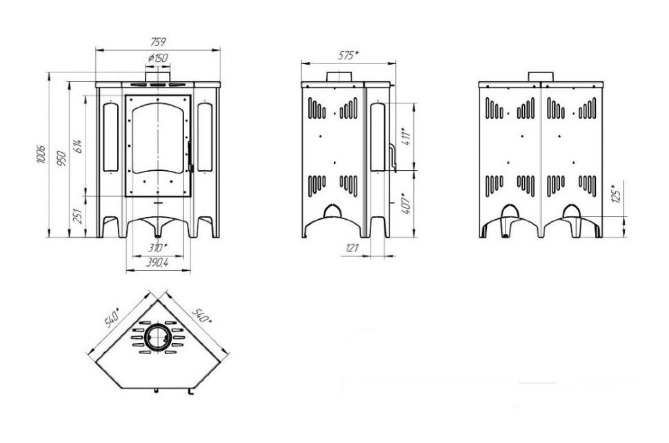 Печь-камин ЭкоКамин Бавария Панорама угловая (РК 190)