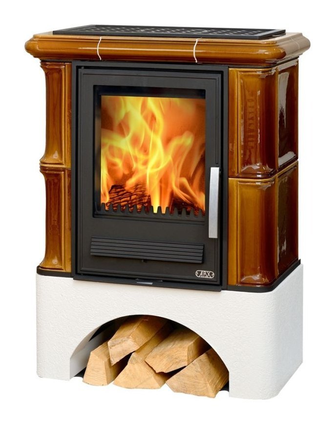 Кафельная печь-камин ABX Bavaria K (прямой цоколь, вставка Комбо)