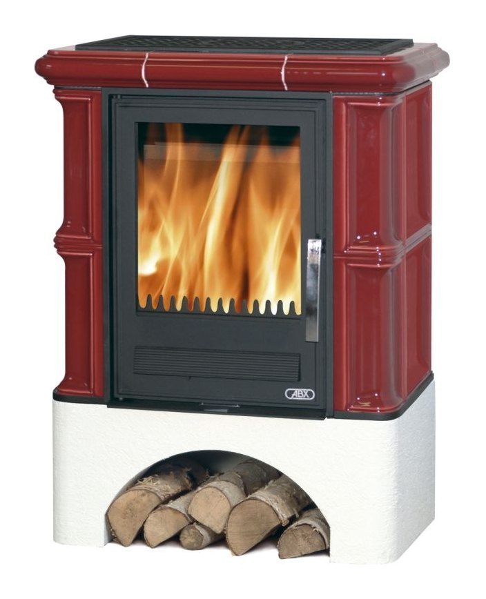 Кафельная печь-камин ABX Bavaria K Бордо (прямой цоколь, вставка Комбо)