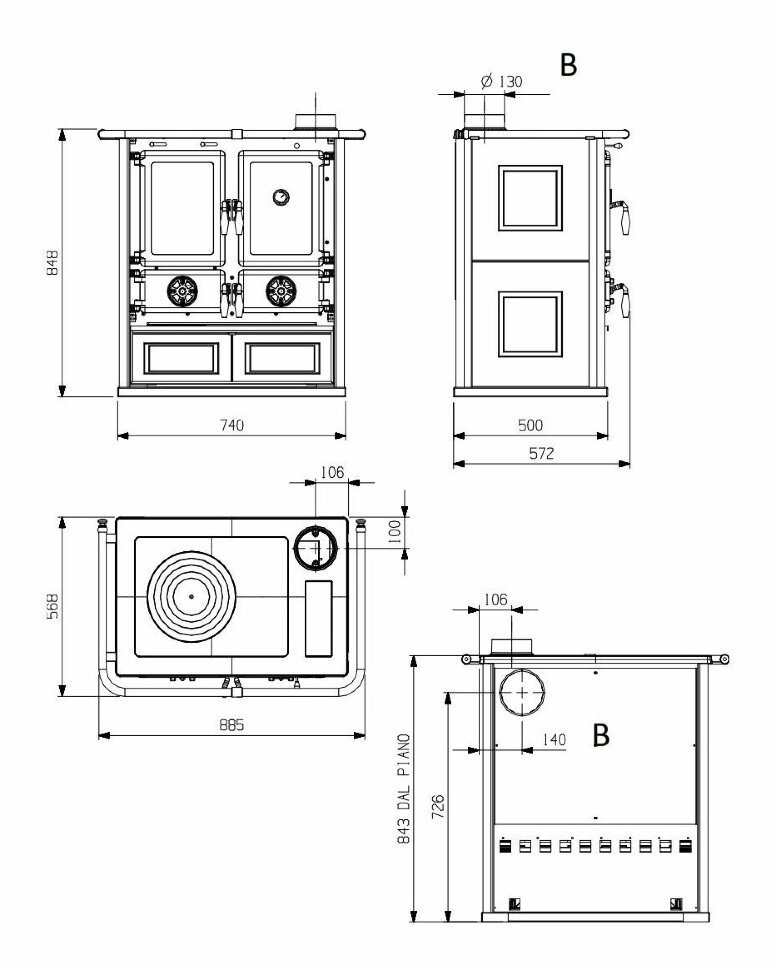Чугунная отопительно варочная печь La Nordica Rosetta Maiolica