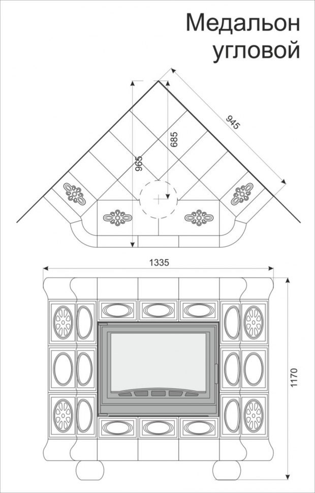 Каминная облицовка КимрПечь Медальон угловая Вишня