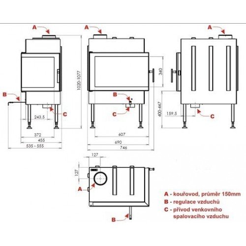 Каминная топка ABX Cardiff L (угловое стекло слева)