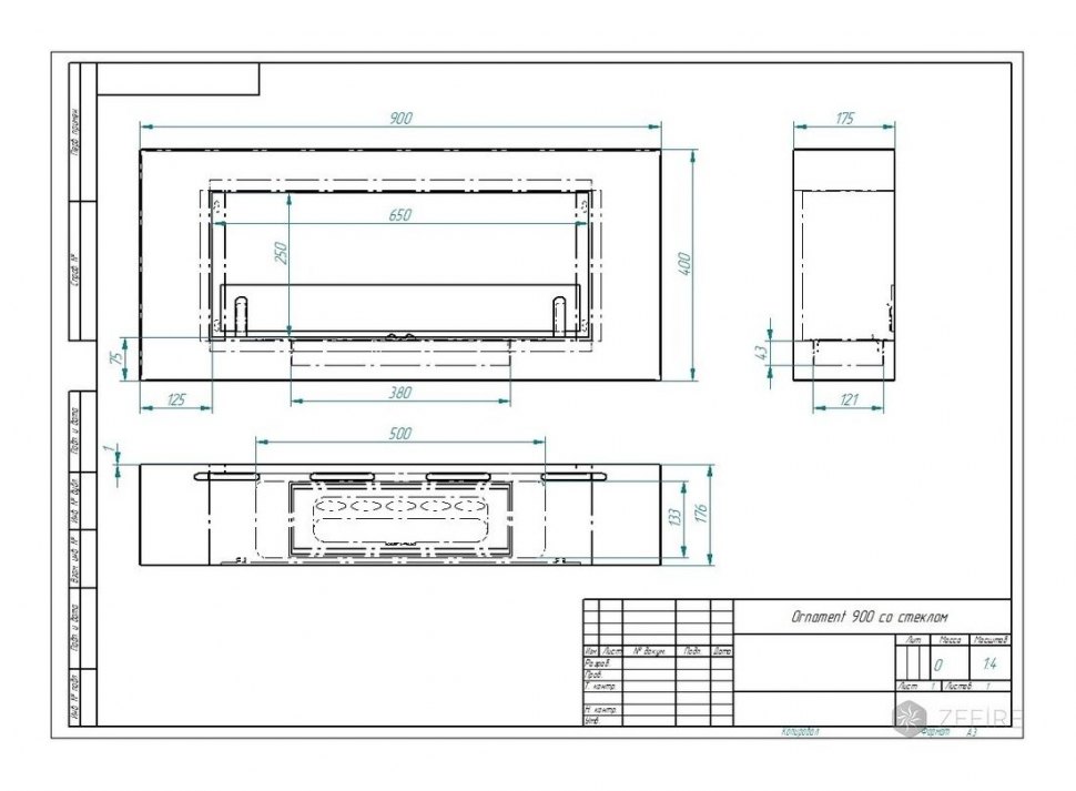 Биокамин ZeFire EF Ornament 900 со стеклом