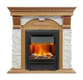 Каминокомплект Dublin - Дуб / Сланец белый с очагом Brookline Black