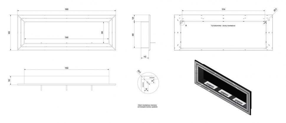 Биокамин Kratki Juliet 1800, TUV (1800*650)