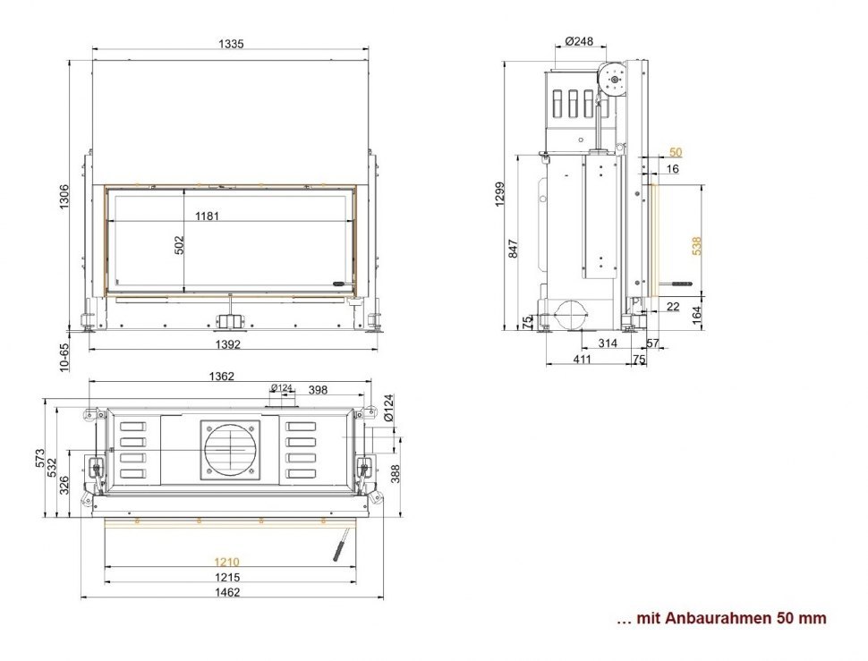Каминная топка Brunner Architecture 53/121 монтажная рамка 50 мм
