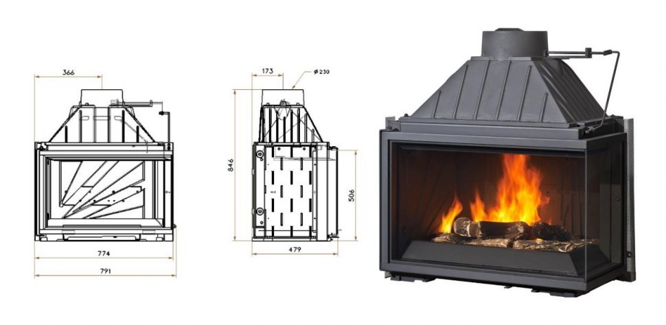 Каминная топка Godin 757-2V SR / 757 SR, 2 стекла