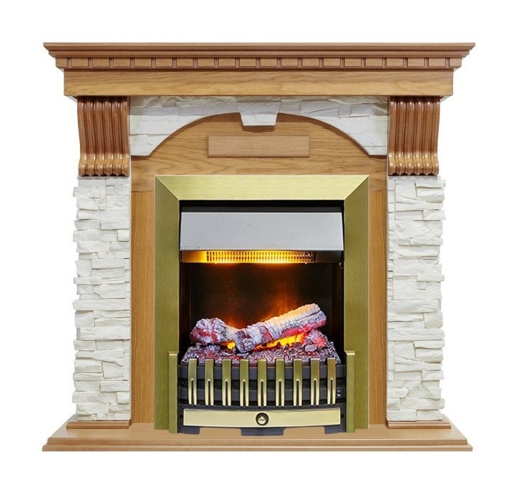 Каминокомплект Dublin - Дуб / Сланец белый с очагом Danville Antique Brass FB2