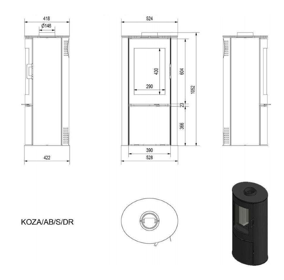 Печь-камин Kratki Koza AB S/DR