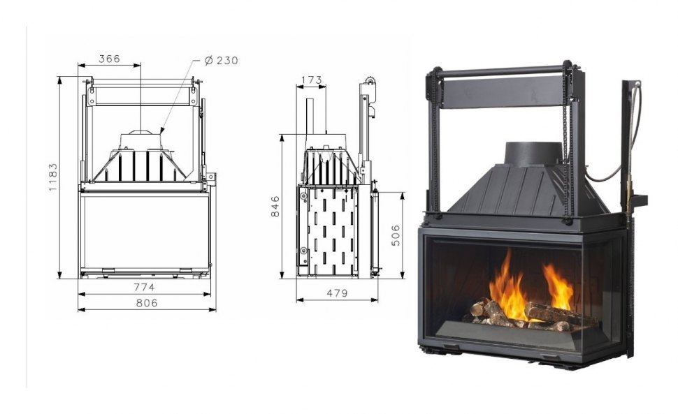 Каминная топка Godin 757-2V PR / 757 PR, 2 стекла
