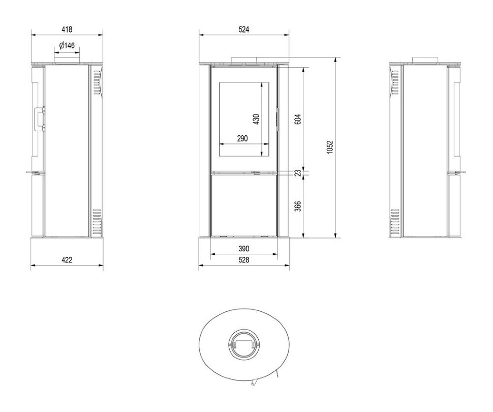 Печь-камин Kratki Koza AB S/DR Kafel Czarny (кафель черный)
