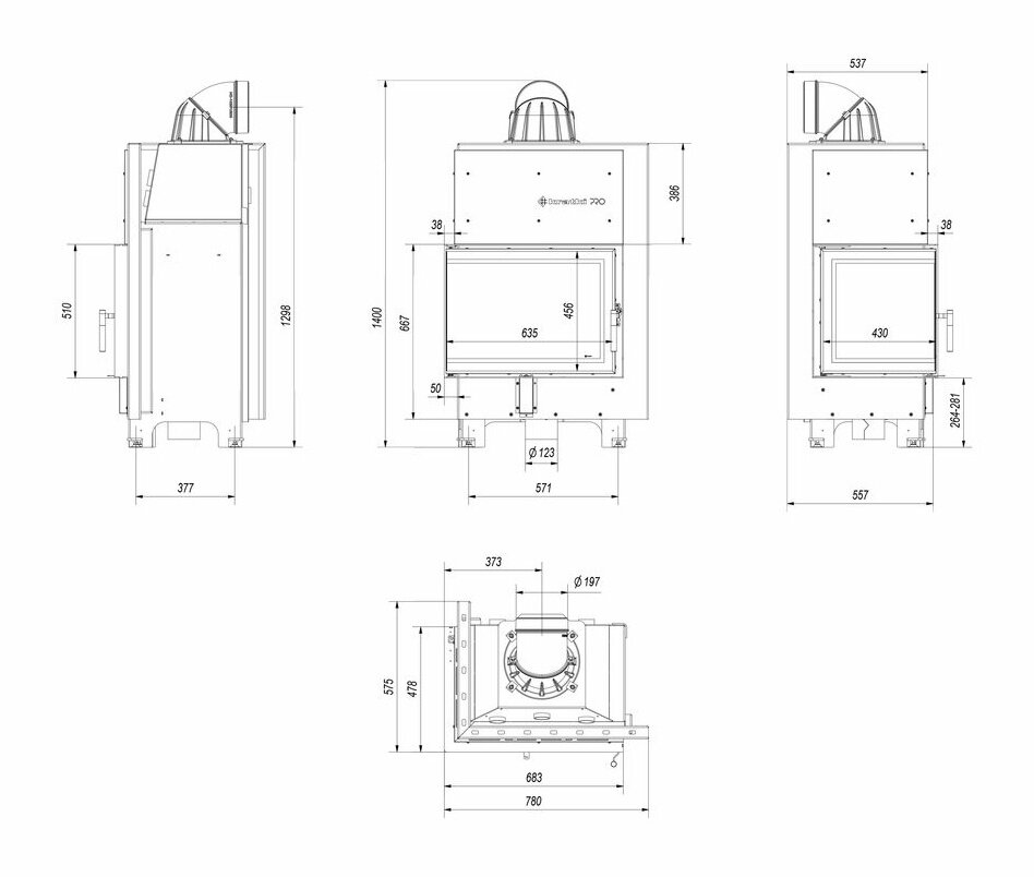 Каминная топка Kratki MBZ L/BS (угловое стекло слева)