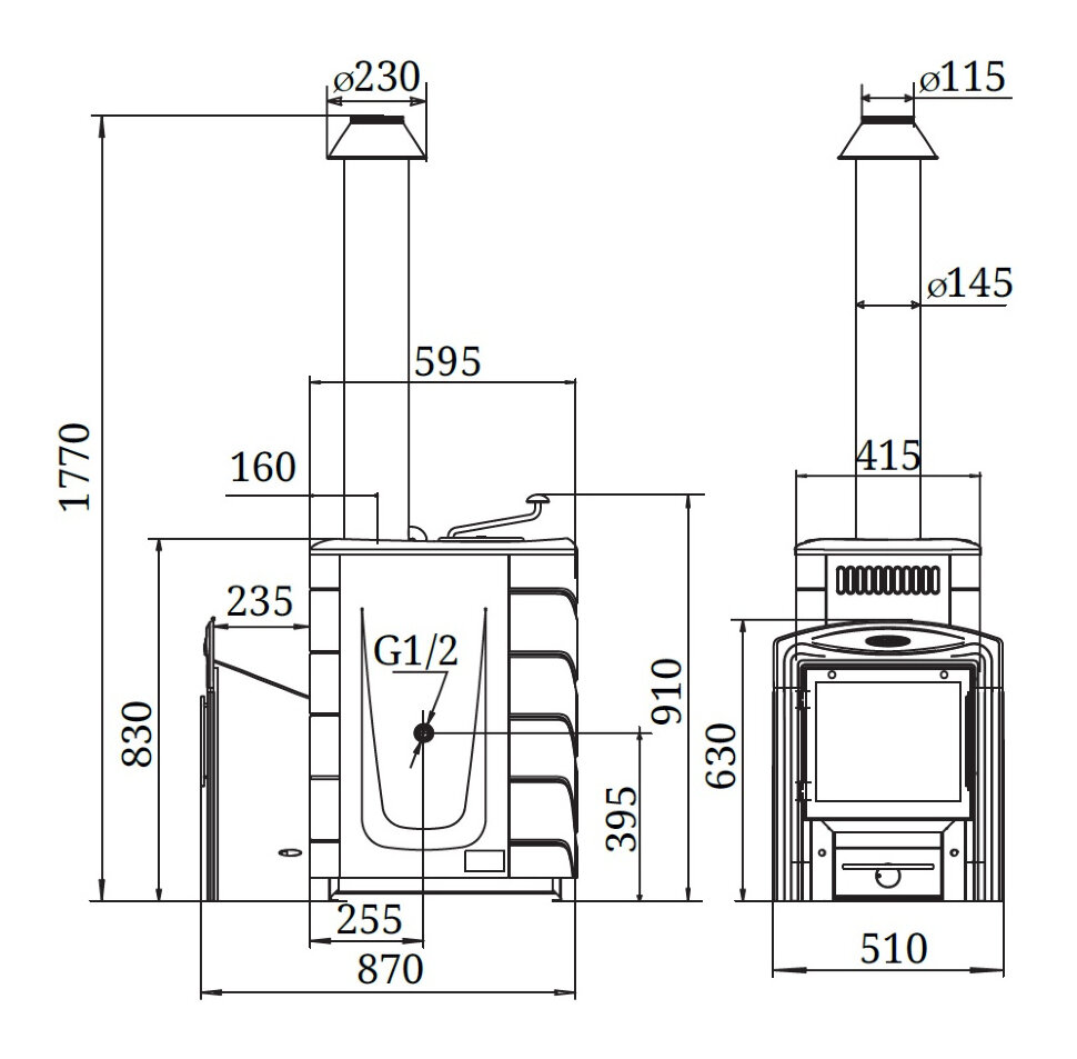 Дровяная печь для бани TMF Скоропарка 2017 Inox Витра Б антрацит