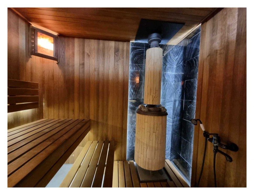 Банная печь Атмосфера XL в ламелях Окаменевшее дерево