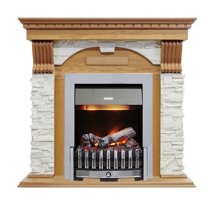 Каминокомплект Dublin - Дуб / Сланец белый с очагом Danville Chrome FB2