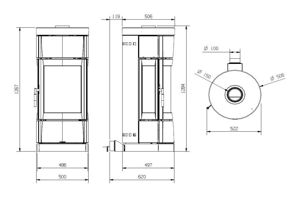 Чугунная печь камин La Nordica Fortuna Panorama Bordeaux