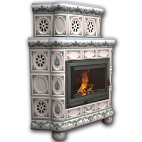 Каминная облицовка КимрПечь Медальон угловая двухъярусная Незабудки