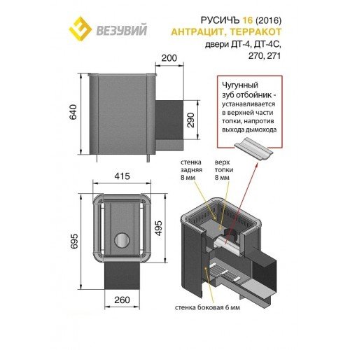 Дровяная печь для бани Везувий Русичъ АНТРАЦИТ 16 (ДТ-4) 2016