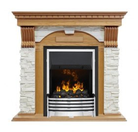 Каминокомплект Dublin - Дуб / Сланец белый с очагом Flagstaff