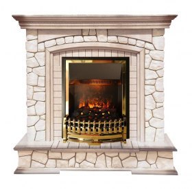 Каминокомплект Preston - Белый/Слоновая кость с патиной с очагом Atherton