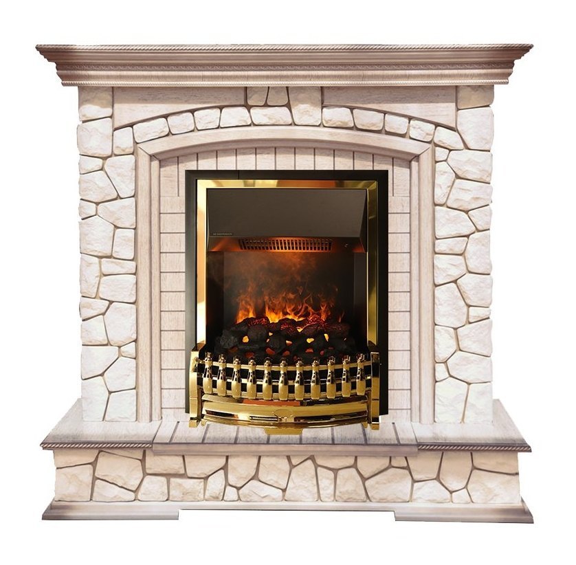 Каминокомплект Preston - Белый/Слоновая кость с патиной с очагом Atherton