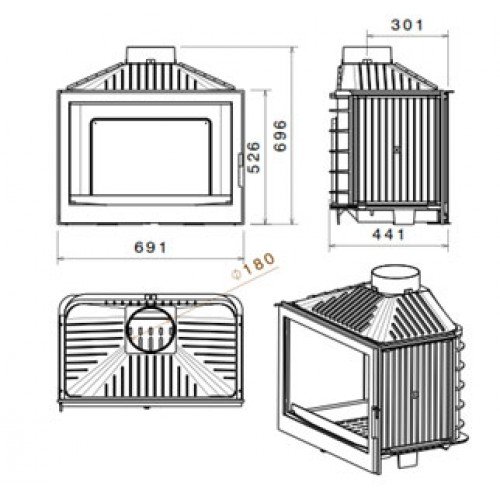 Каминная топка Liseo LCI 007 GF CL (с шибером) (L7 CL)