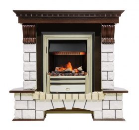 Каминокомплект Pierre Luxe угловой - Темный дуб / Белый (Высота 1050мм) с очагом Cavendish
