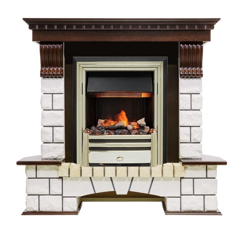 Каминокомплект Pierre Luxe угловой - Темный дуб / Белый (Высота 1050мм) с очагом Cavendish