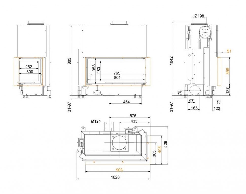 Каминная топка Brunner Architektur-Kamin Eck 38/86/36 с правым углом
