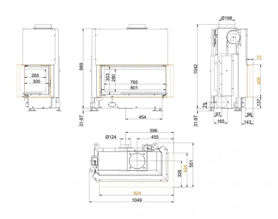 Каминная топка Brunner Architektur-Kamin Eck 38/86/36 с правым углом