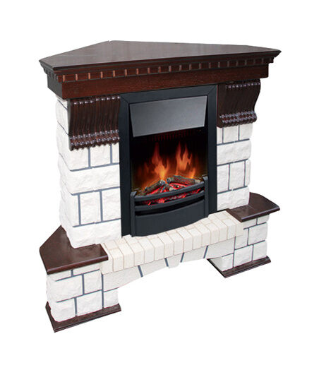 Портал Pierre Luxe угловой (классика Opti-Myst и Optiflame) белый