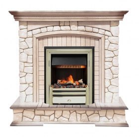 Каминокомплект Preston - Белый/Слоновая кость с патиной с очагом Cavendish