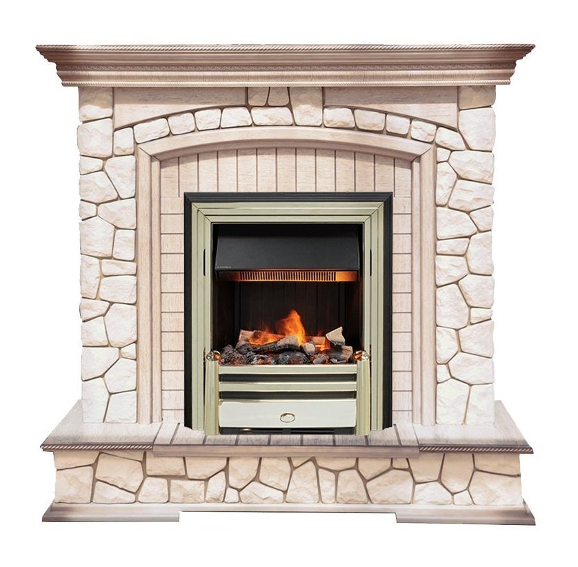 Каминокомплект Preston - Белый/Слоновая кость с патиной с очагом Cavendish