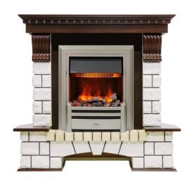 Каминокомплект Pierre Luxe угловой - Темный дуб / Белый (Высота 1050мм) с очагом Chesford