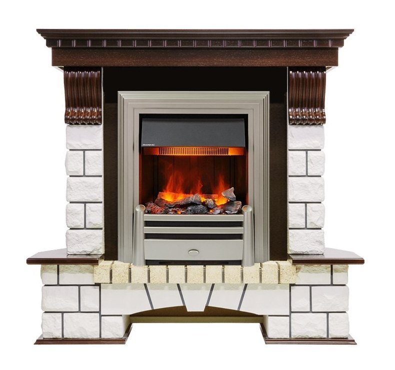 Каминокомплект Pierre Luxe угловой - Темный дуб / Белый (Высота 1050мм) с очагом Chesford