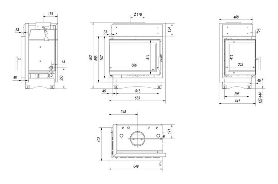 Каминная топка Kratki Maja PW 12 BL/BS Deco