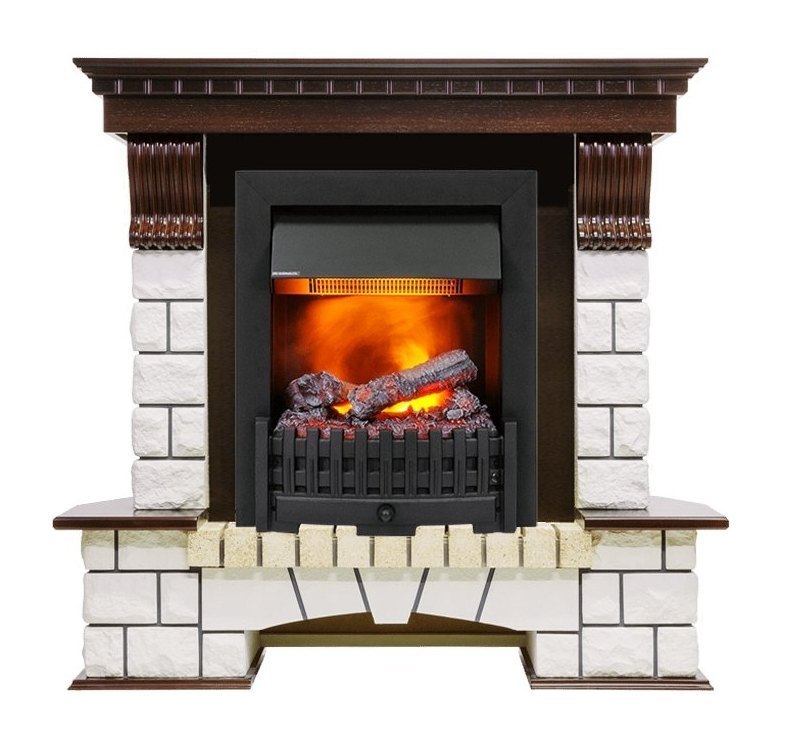 Каминокомплект Pierre Luxe угловой - Темный дуб / Белый (Высота 1050мм) с очагом Danville Black FB2