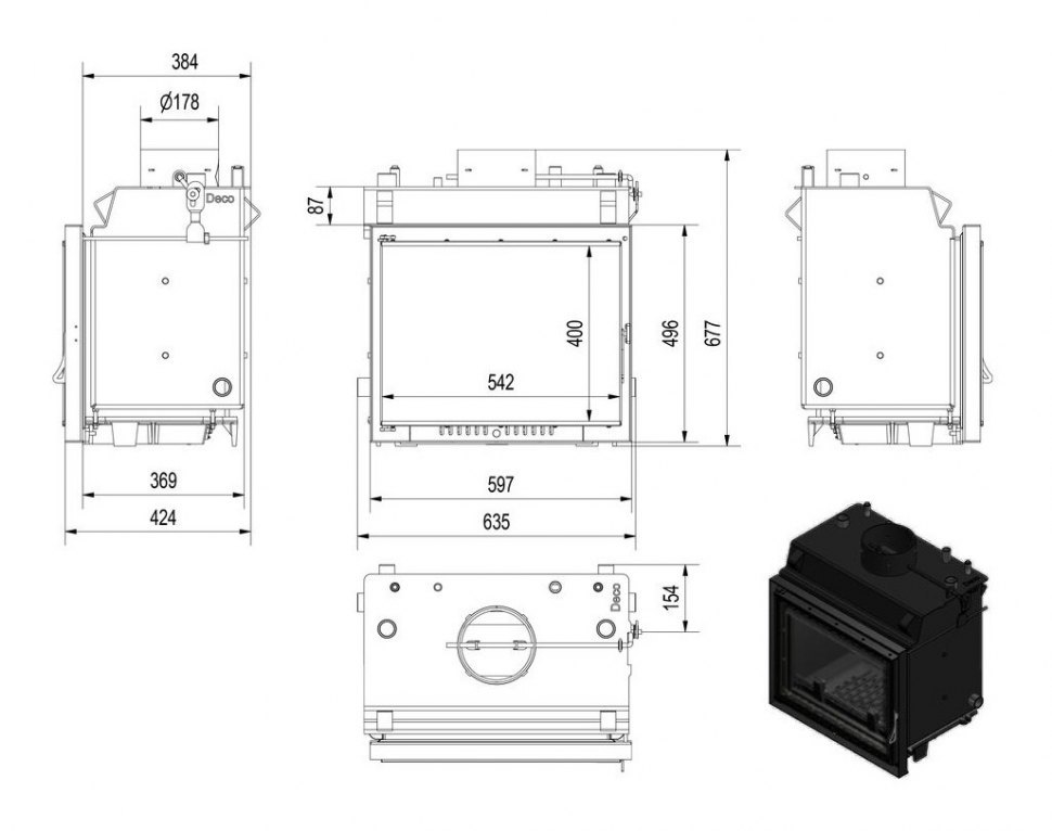 Каминная топка Kratki Maja PW 12 Deco