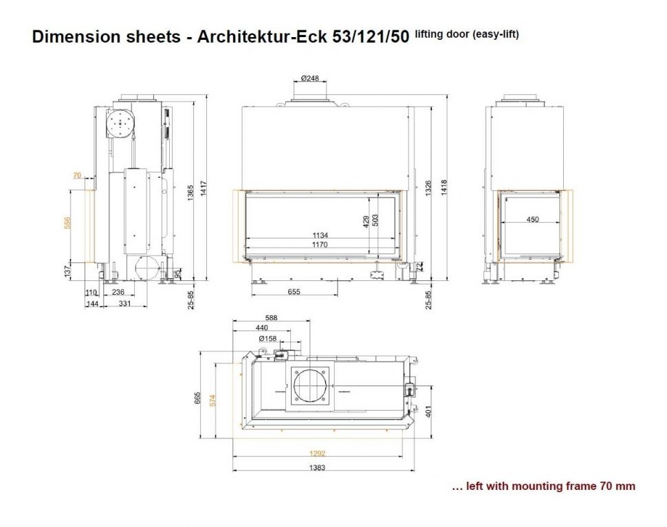 Каминная топка Brunner Architektur-Kamin Eck 53/121/50 с левым углом