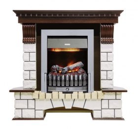 Каминокомплект Pierre Luxe угловой - Темный дуб / Белый (Высота 1050мм) с очагом Danville Chrome FB2