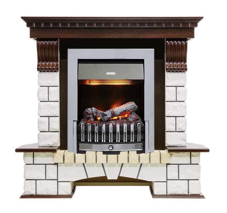 Каминокомплект Pierre Luxe угловой - Темный дуб / Белый (Высота 1050мм) с очагом Danville Chrome FB2