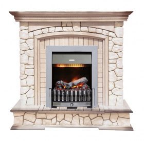 Каминокомплект Preston - Белый/Слоновая кость с патиной с очагом Danville Chrome FB2