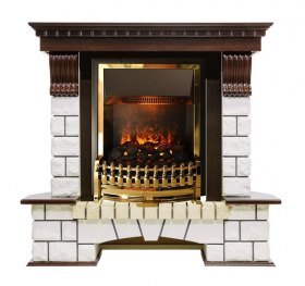 Каминокомплект Pierre Luxe угловой - Темный дуб / Белый (Высота 1050мм) с очагом Atherton