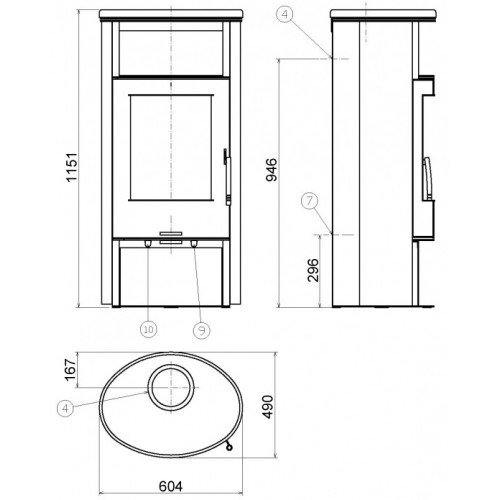 Печь-Камин ABX Island 7 (серая сталь)