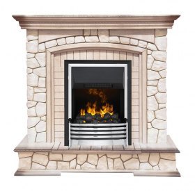 Каминокомплект Preston - Белый/Слоновая кость с патиной с очагом Flagstaff