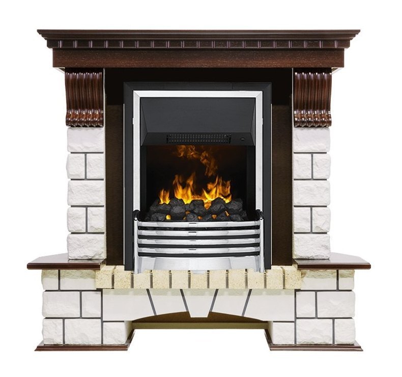 Каминокомплект Pierre Luxe угловой - Темный дуб / Белый (Высота 1050мм) с очагом Flagstaff