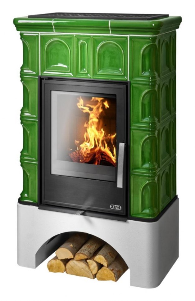 Кафельная печь-камин ABX Britania KI (белый цоколь) с допуском воздуха