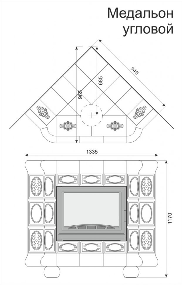 Каминная облицовка КимрПечь Медальон угловая Незабудки